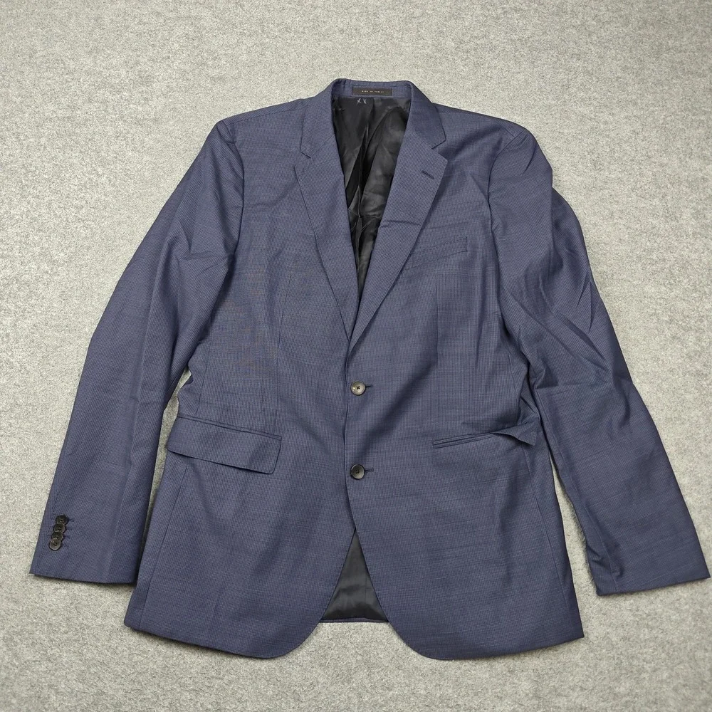 Hugo Boss Blazer Mens 42L Blue Check Super 120 Wool 2 Button Suit Jacket